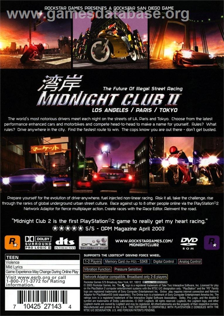 Midnight Club 2 - Sony Playstation 2 - Artwork - Box Back