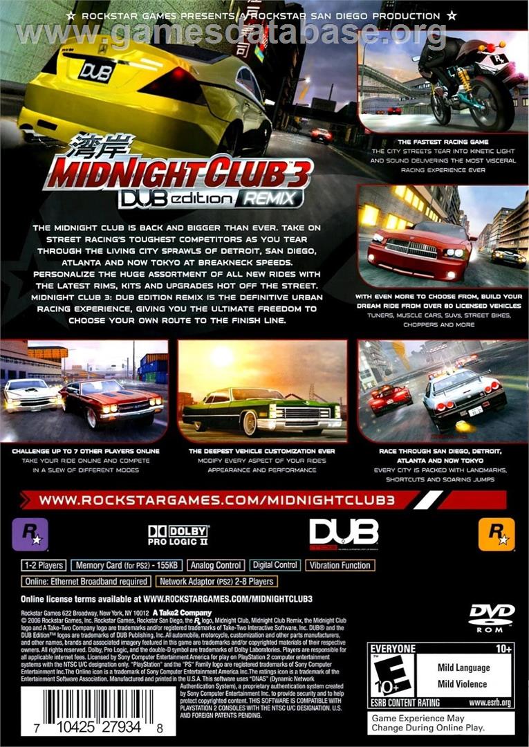 Midnight Club 3 - Dub Edition - Sony Playstation 2 - Artwork - Box Back