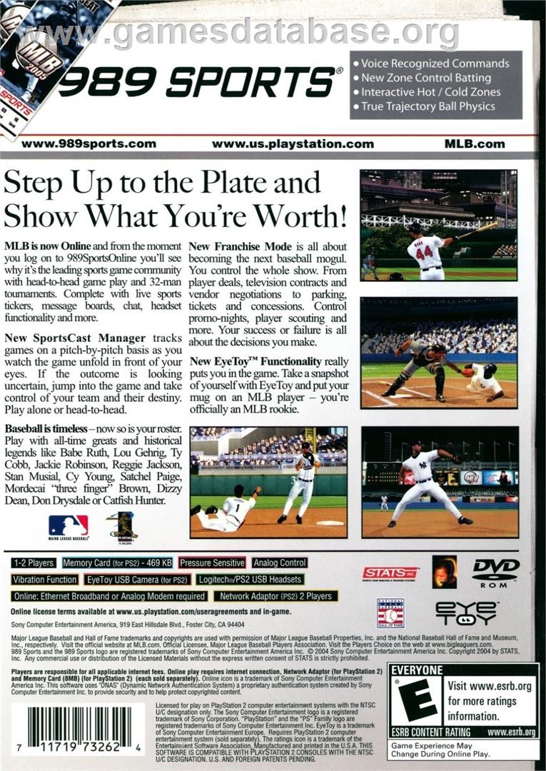 Mlb 2005 - Sony Playstation 2 - Artwork - Box Back