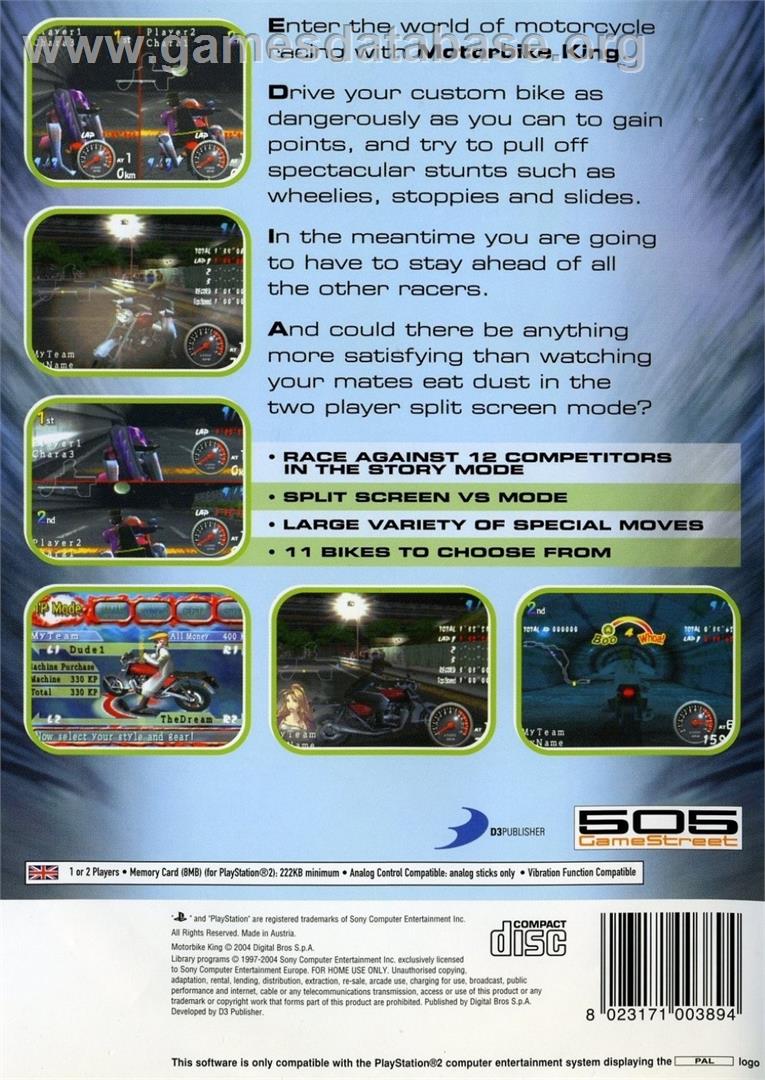 Motorbike King - Sony Playstation 2 - Artwork - Box Back