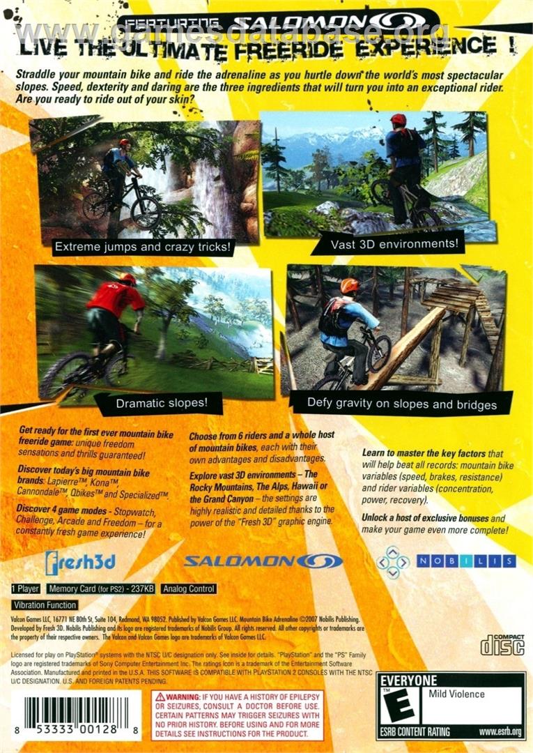 Mountain Bike Adrenaline Featuring Salomon - Sony Playstation 2 - Artwork - Box Back