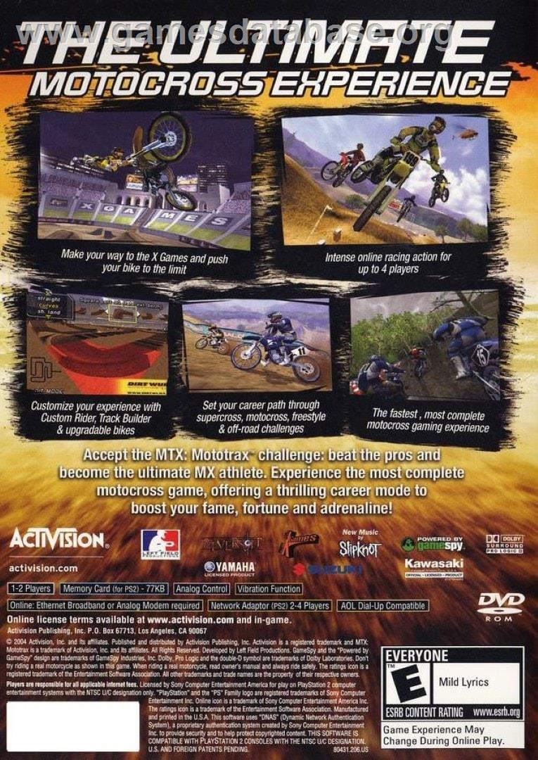 Mtx Mototrax - Sony Playstation 2 - Artwork - Box Back