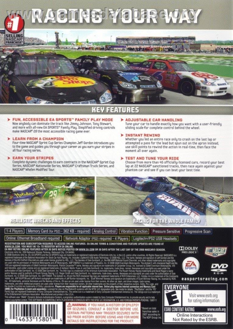 Nascar 09 - Sony Playstation 2 - Artwork - Box Back
