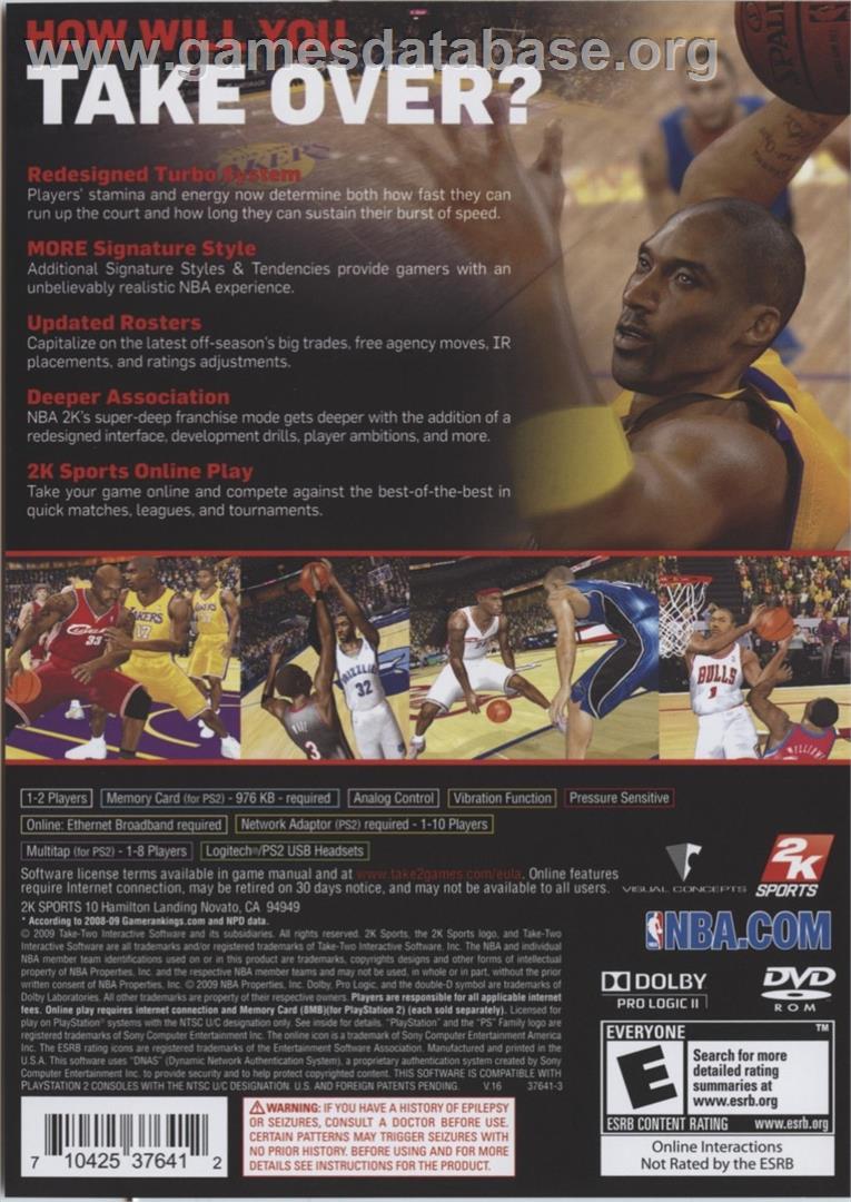 Nba 2k10 - Sony Playstation 2 - Artwork - Box Back