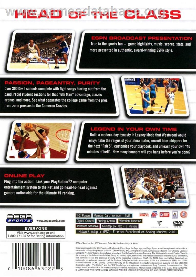 Ncaa College Basketball 2k3 - Sony Playstation 2 - Artwork - Box Back