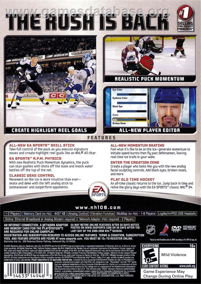 Nhl 06 - Sony Playstation 2 - Artwork - Box Back