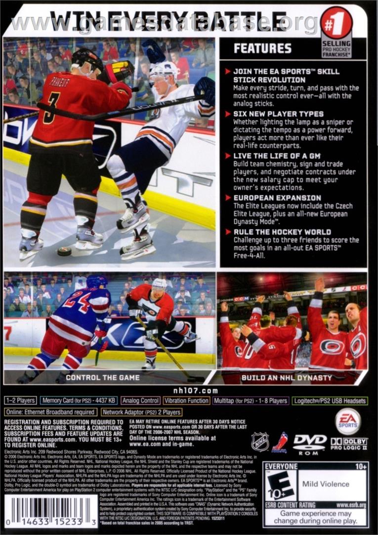 Nhl 07 - Sony Playstation 2 - Artwork - Box Back