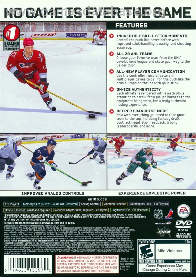 Nhl 08 - Sony Playstation 2 - Artwork - Box Back
