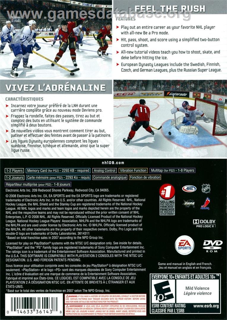 Nhl 09 - Sony Playstation 2 - Artwork - Box Back