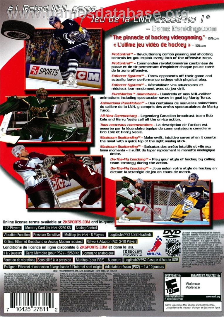 Nhl 2k6 - Sony Playstation 2 - Artwork - Box Back