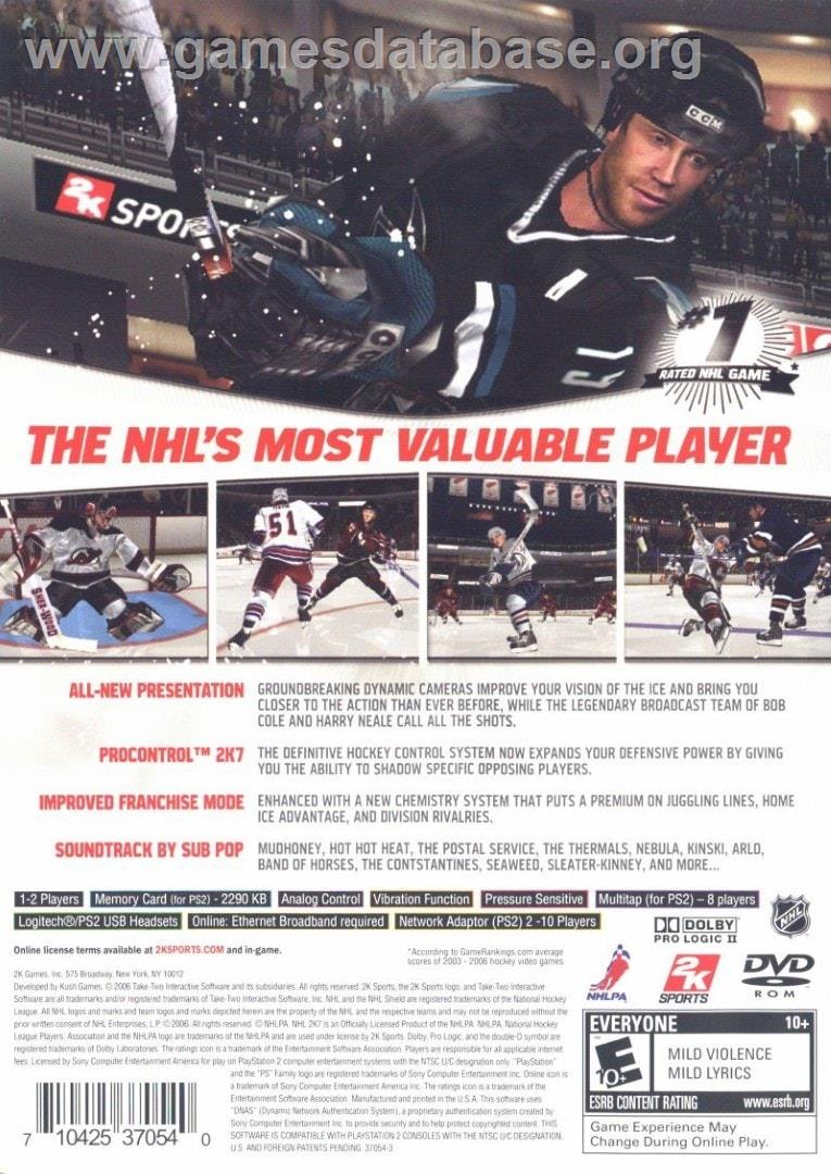 Nhl 2k7 - Sony Playstation 2 - Artwork - Box Back