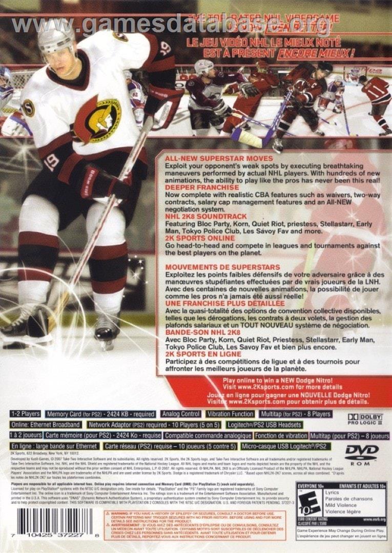 Nhl 2k8 - Sony Playstation 2 - Artwork - Box Back