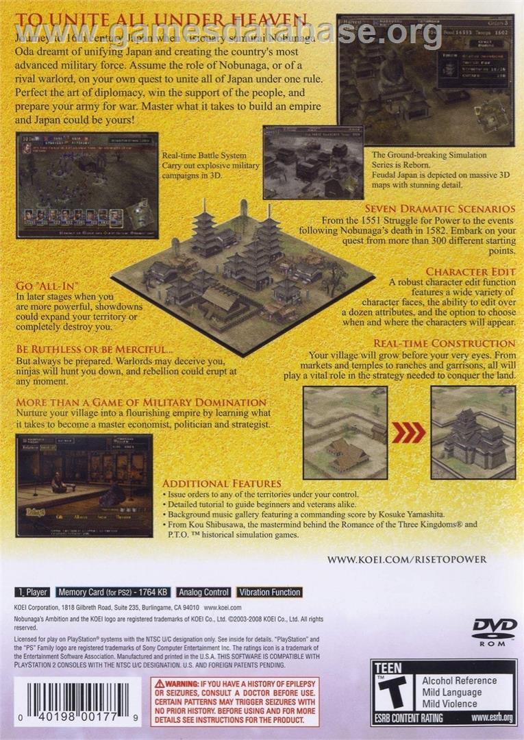 Nobunaga's Ambition - Rise To Power - Sony Playstation 2 - Artwork - Box Back
