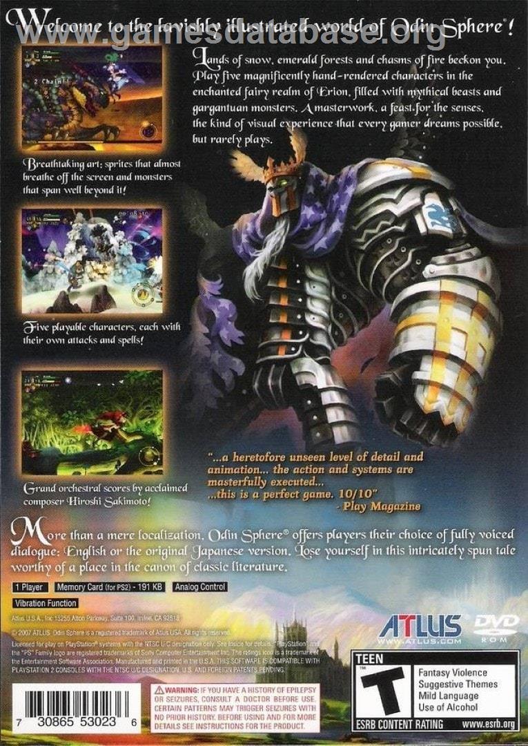 Odin Sphere - Sony Playstation 2 - Artwork - Box Back