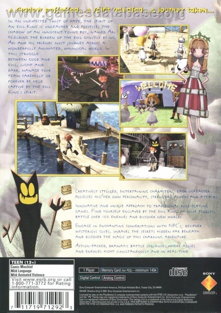 Okage - Shadow King - Sony Playstation 2 - Artwork - Box Back