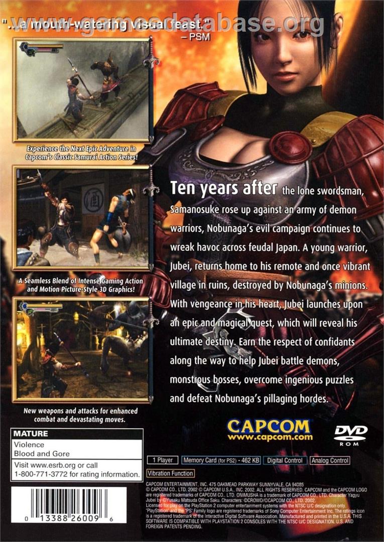 Onimusha 2 - Samurai's Destiny - Sony Playstation 2 - Artwork - Box Back