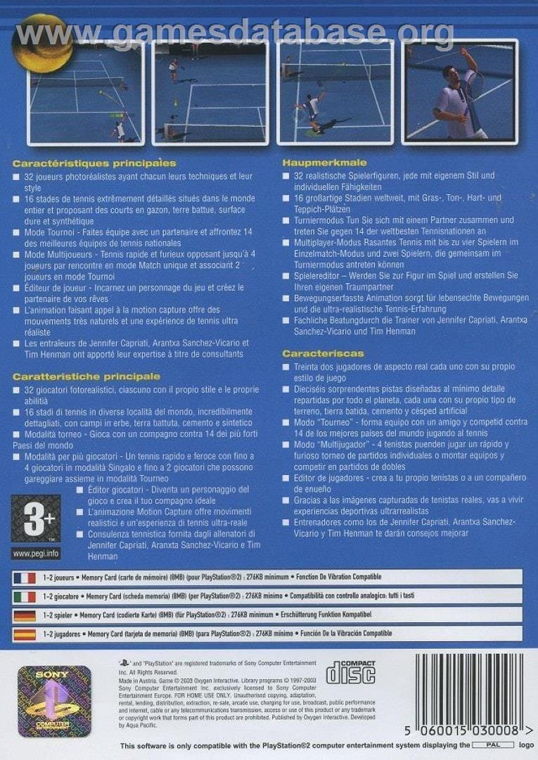 Perfect Ace - Pro Tournament Tennis - Sony Playstation 2 - Artwork - Box Back