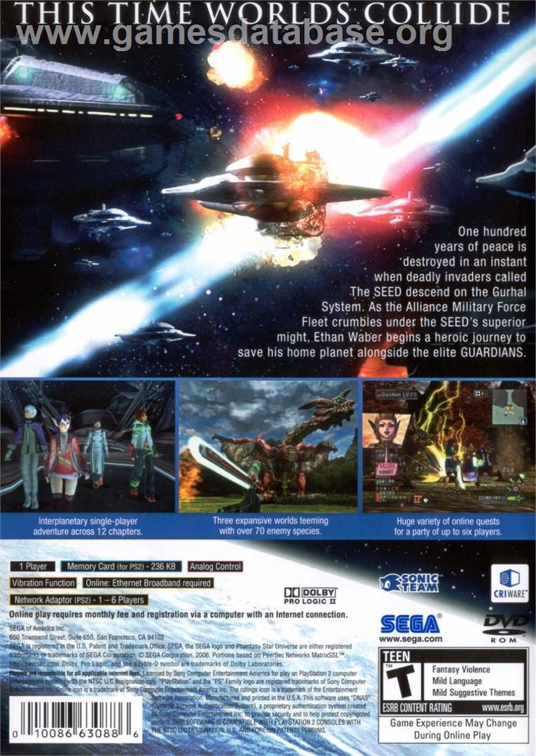 Phantasy Star Universe - Sony Playstation 2 - Artwork - Box Back
