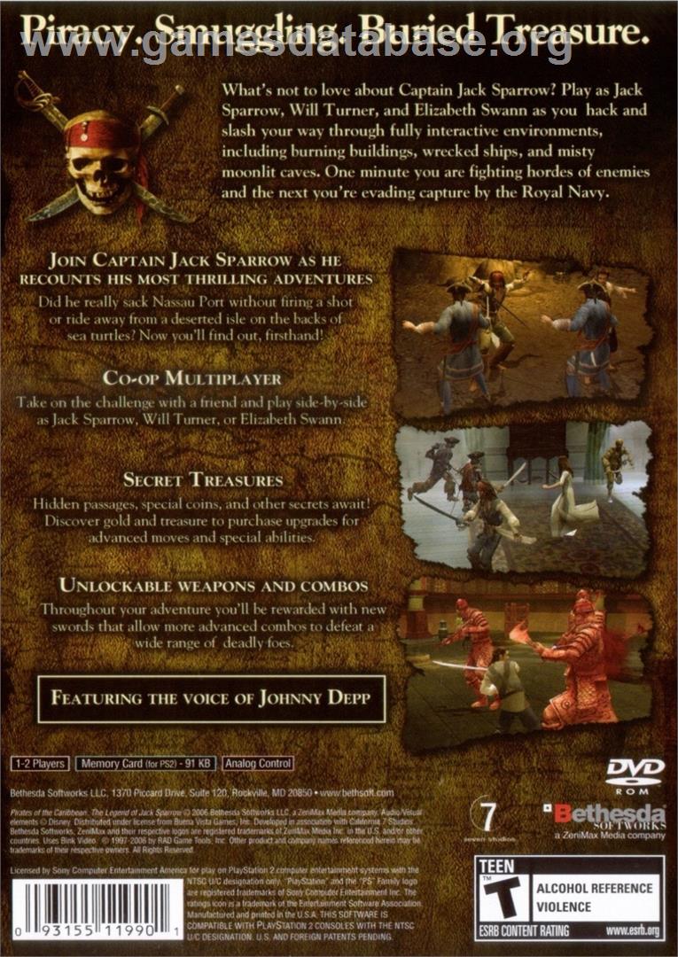 Pirates of the Caribbean - The Legend of Jack Sparrow - Sony Playstation 2 - Artwork - Box Back