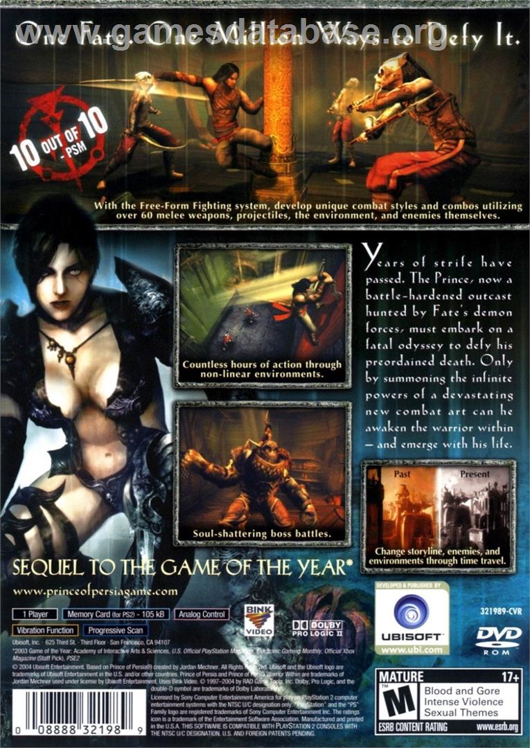 Prince of Persia - Warrior Within - Sony Playstation 2 - Artwork - Box Back