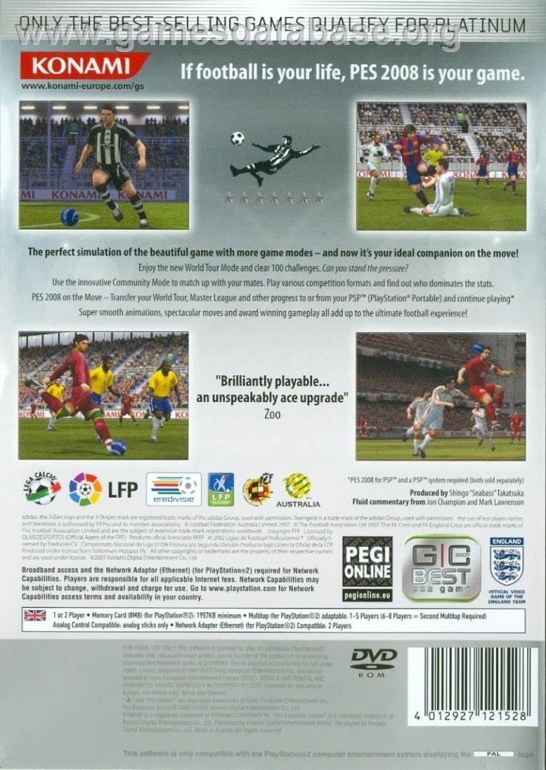 Pro Evolution Soccer 2008 - Sony Playstation 2 - Artwork - Box Back