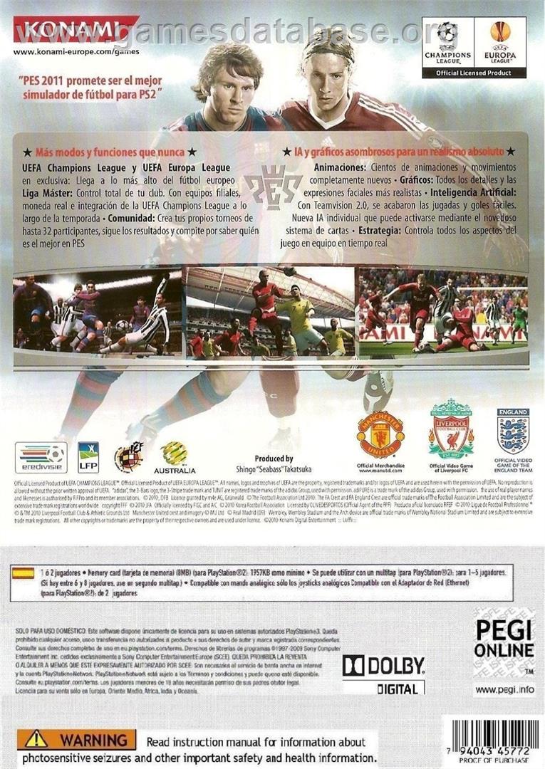 Pro Evolution Soccer 2011 - Sony Playstation 2 - Artwork - Box Back