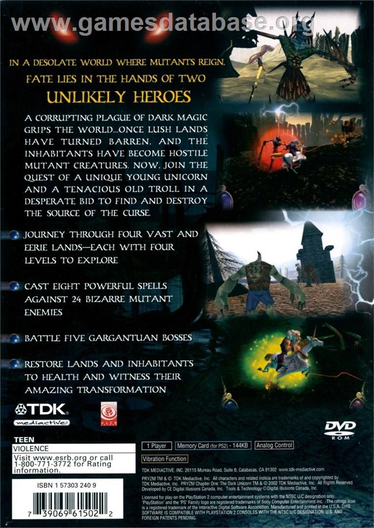 Pryzm Chapter One - The Dark Unicorn - Sony Playstation 2 - Artwork - Box Back