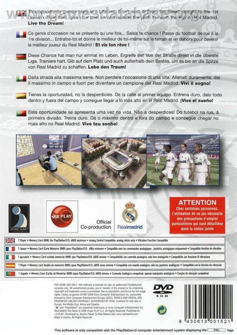 Real Madrid - The Game - Sony Playstation 2 - Artwork - Box Back