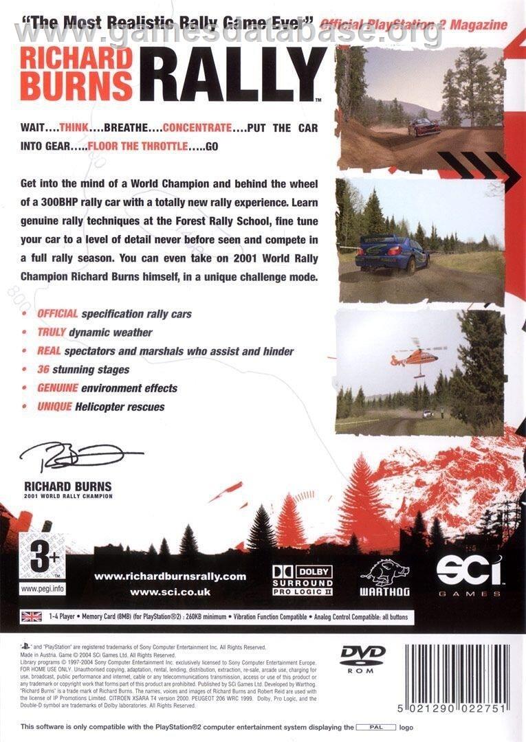 Richard Burns Rally - Sony Playstation 2 - Artwork - Box Back