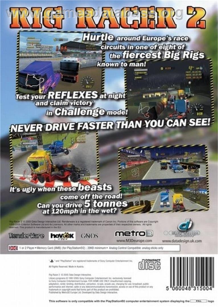 Rig Racer 2 - Sony Playstation 2 - Artwork - Box Back