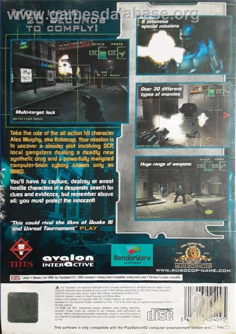 Robocop - Sony Playstation 2 - Artwork - Box Back