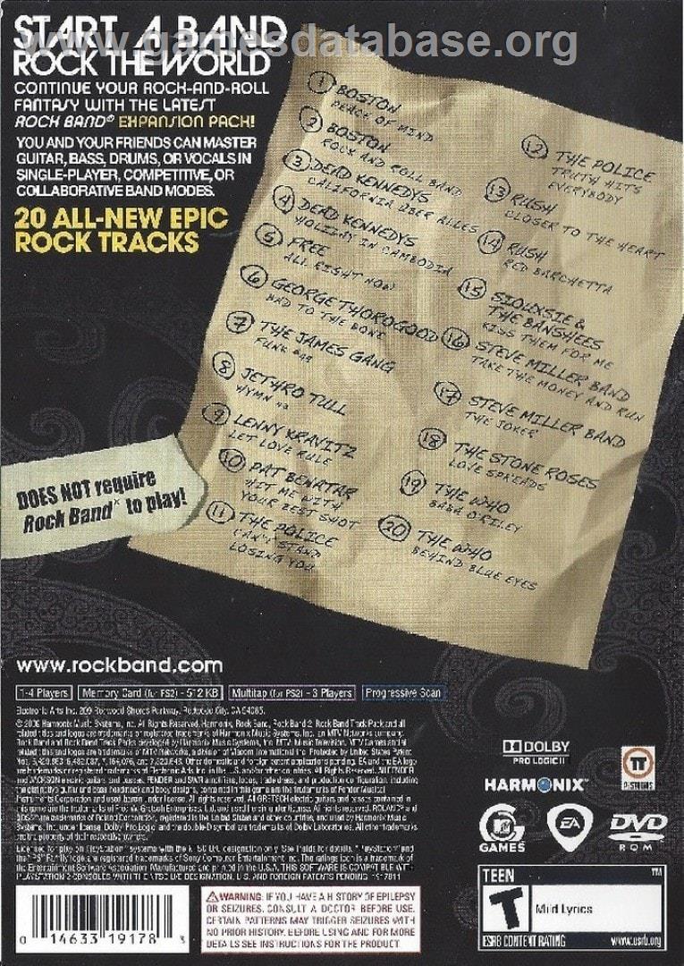 Rock Band - Classic Rock Track Pack - Sony Playstation 2 - Artwork - Box Back