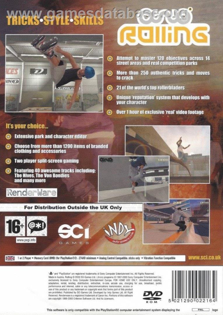 Rolling - Sony Playstation 2 - Artwork - Box Back
