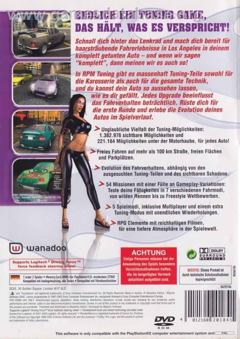 Rpm Tuning - Sony Playstation 2 - Artwork - Box Back