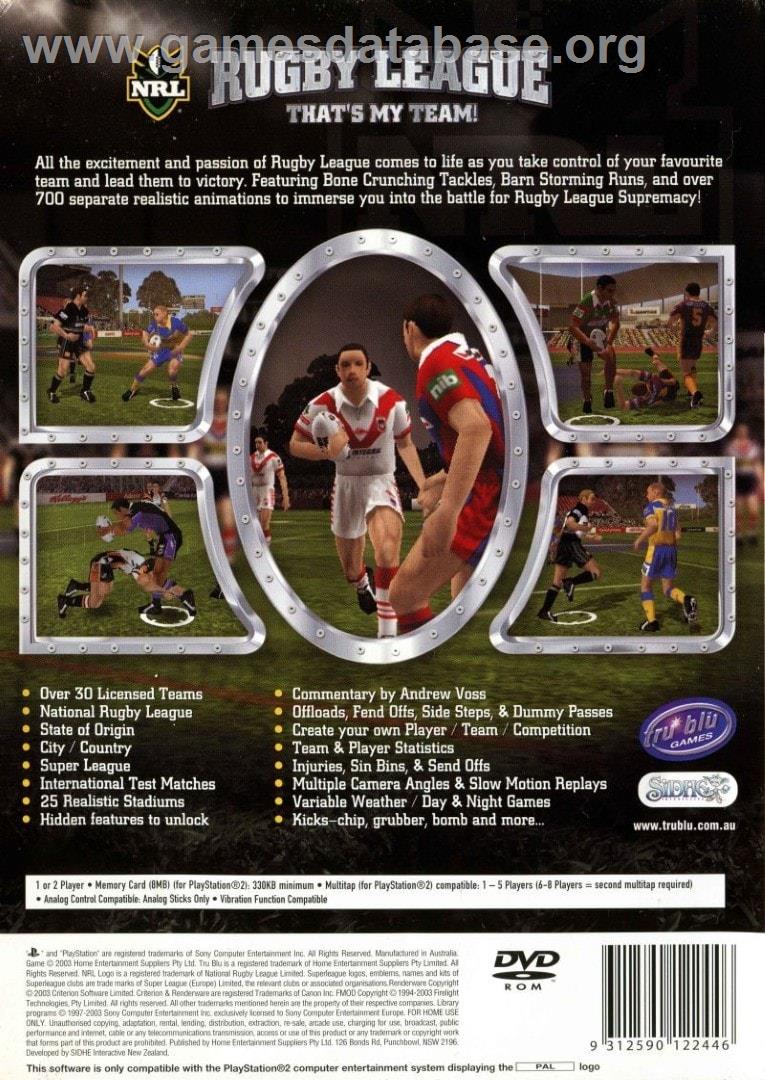 Rugby League - Sony Playstation 2 - Artwork - Box Back