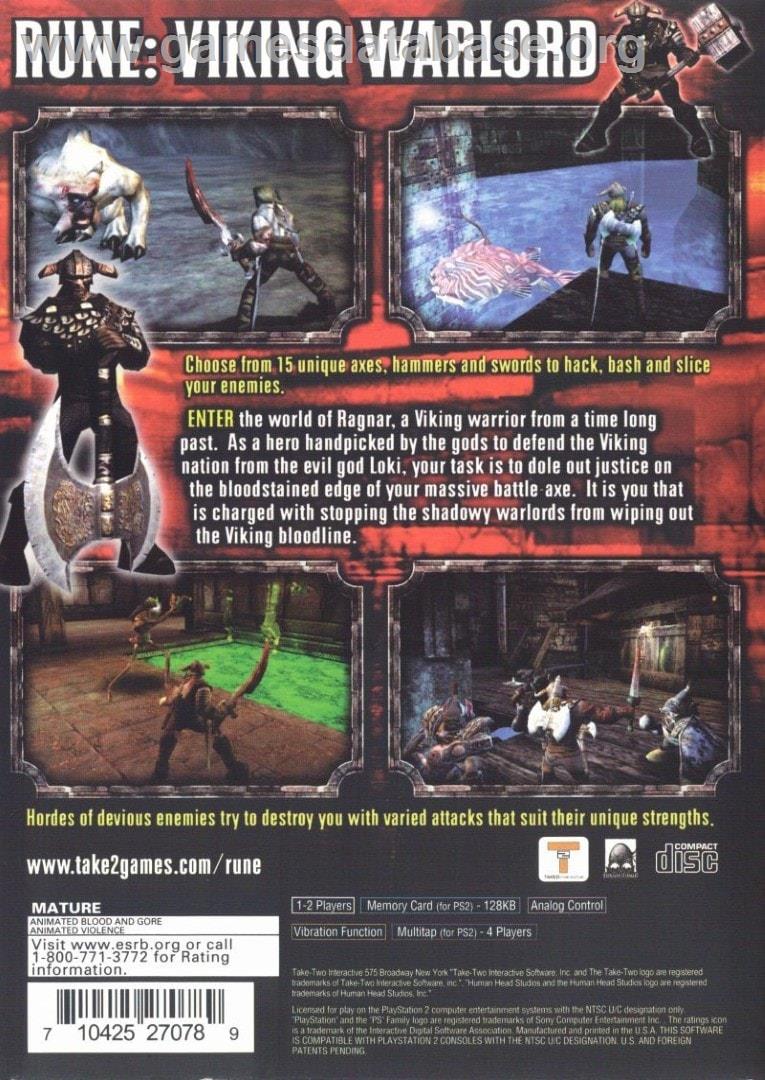 Rune Viking Warlords - Sony Playstation 2 - Artwork - Box Back