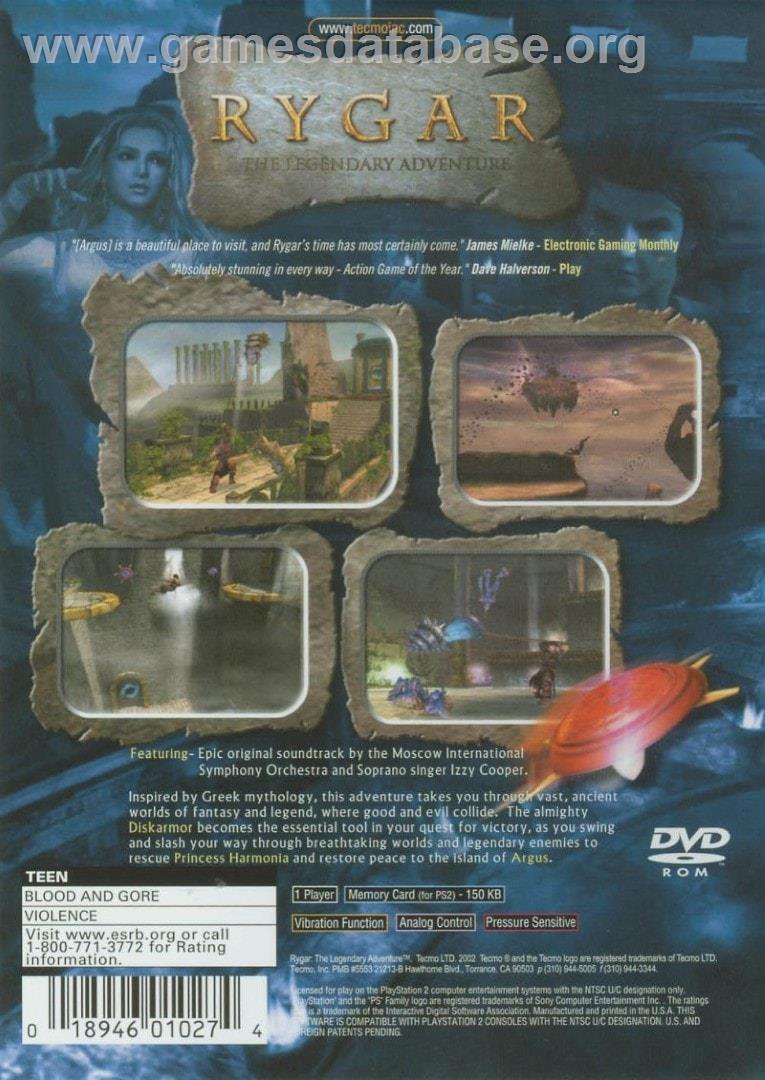 Rygar - The Legendary Adventure - Sony Playstation 2 - Artwork - Box Back