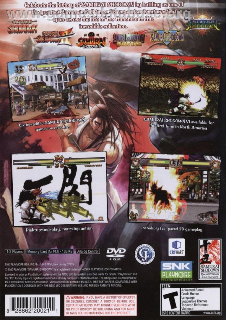 Samurai Shodown Anthology - Sony Playstation 2 - Artwork - Box Back