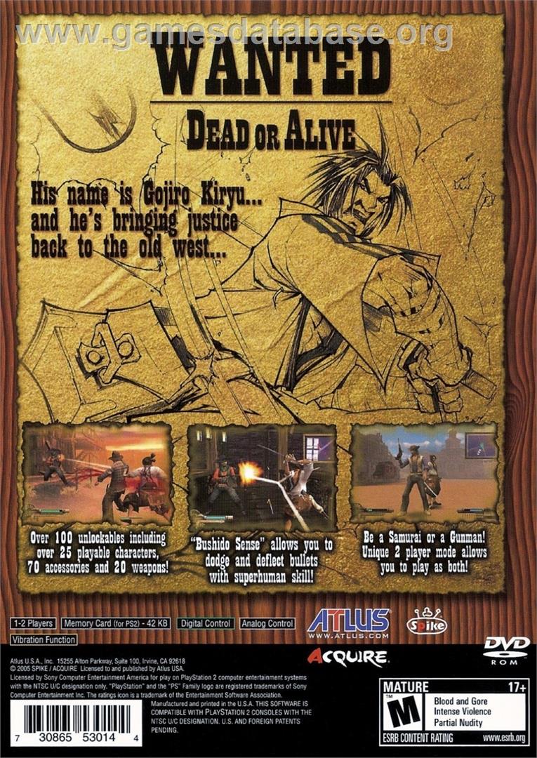 Samurai Western - Sony Playstation 2 - Artwork - Box Back