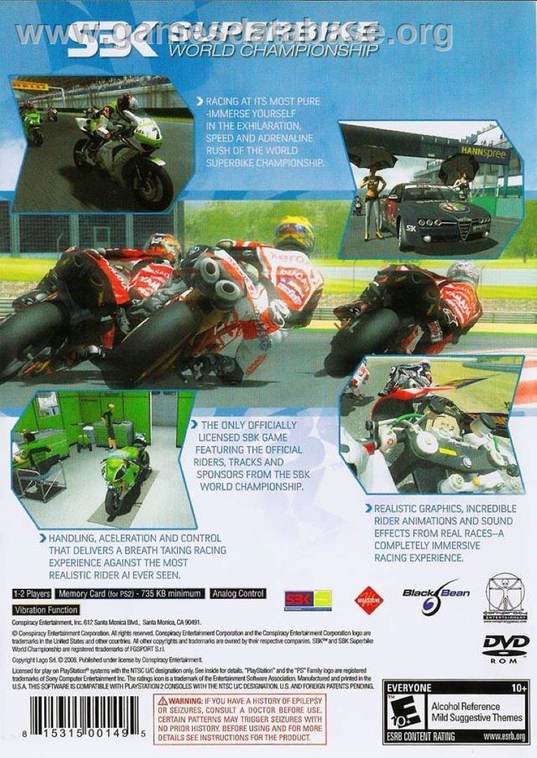 Sbk 08 - Superbike World Championship - Sony Playstation 2 - Artwork - Box Back