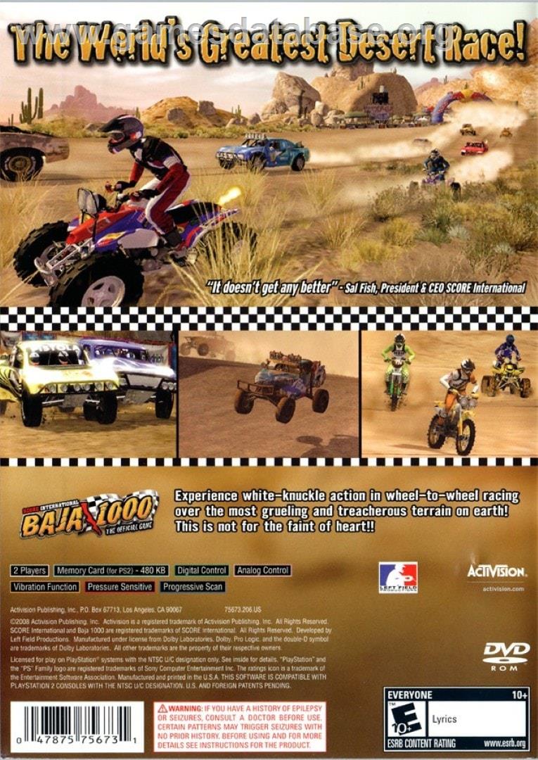 Score International Baja 1000 World Championship Off Road Racing - Sony Playstation 2 - Artwork - Box Back