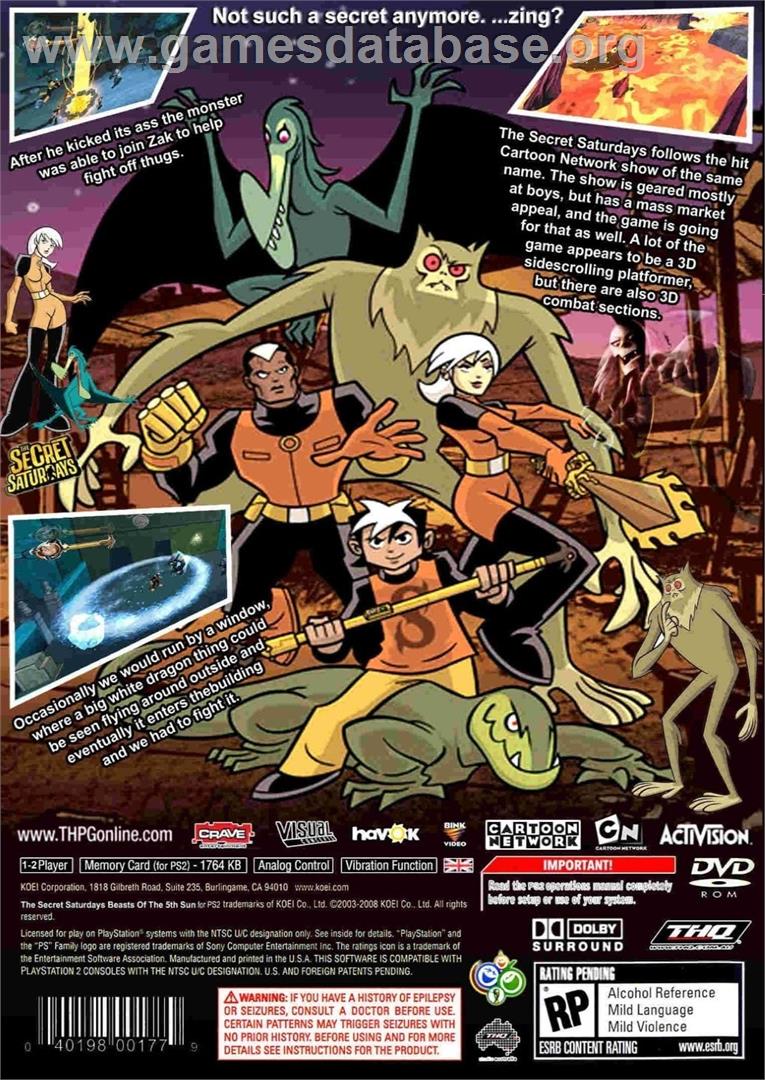 Secret Saturdays - Beasts Of The 5th Sun, The - Sony Playstation 2 - Artwork - Box Back