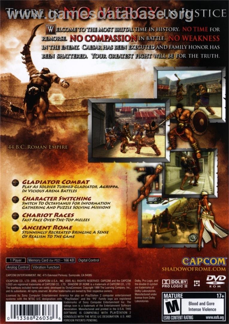 Shadow Of Rome - Sony Playstation 2 - Artwork - Box Back