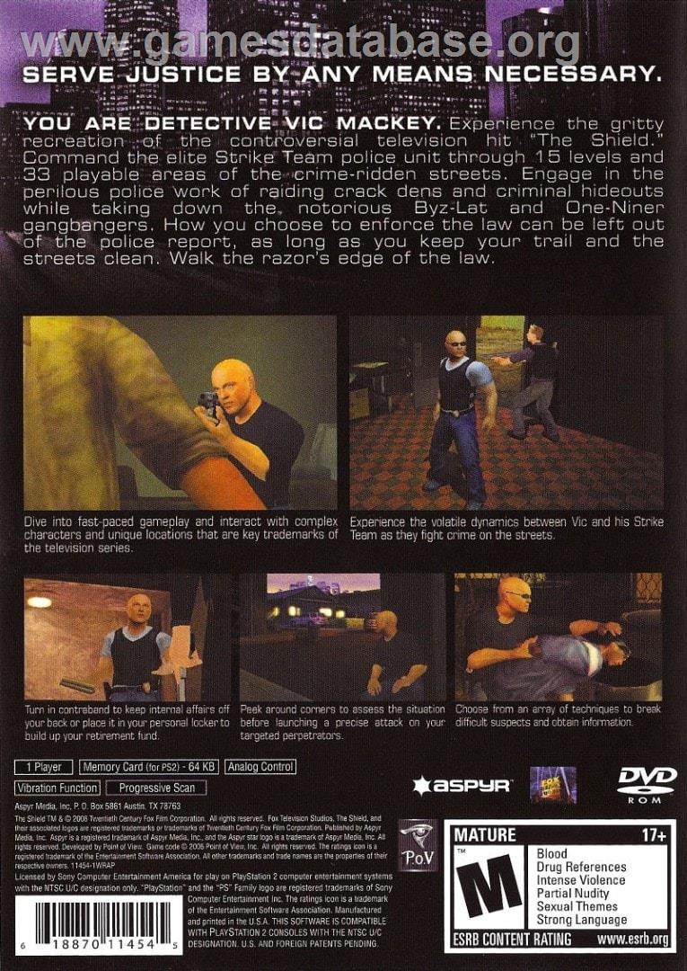 Shield, The - Sony Playstation 2 - Artwork - Box Back