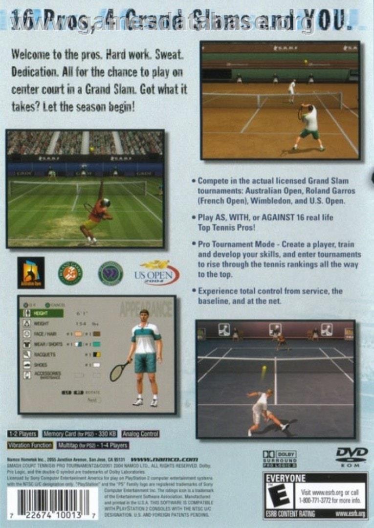 Smash Court Tennis Pro Tournament 2 - Sony Playstation 2 - Artwork - Box Back