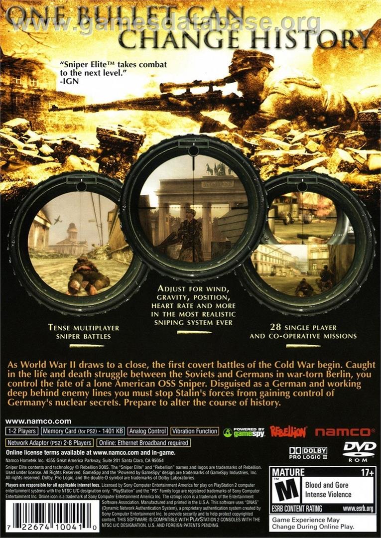 Sniper Elite - Sony Playstation 2 - Artwork - Box Back