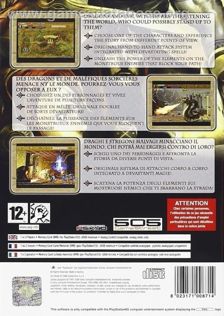 Sol Divide - Sony Playstation 2 - Artwork - Box Back