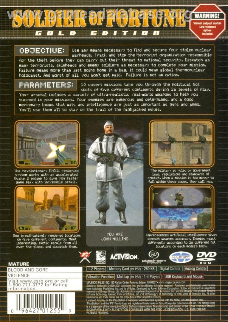 Soldier Of Fortune - Gold Edition - Sony Playstation 2 - Artwork - Box Back