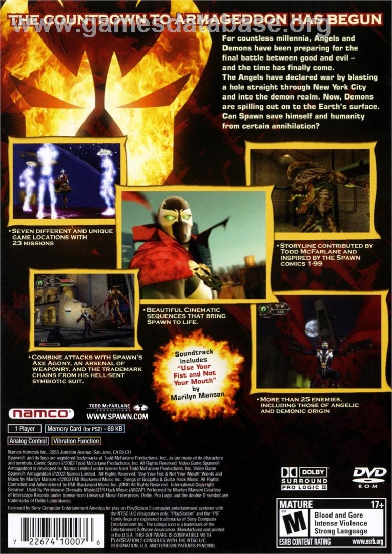 Spawn Armageddon - Sony Playstation 2 - Artwork - Box Back