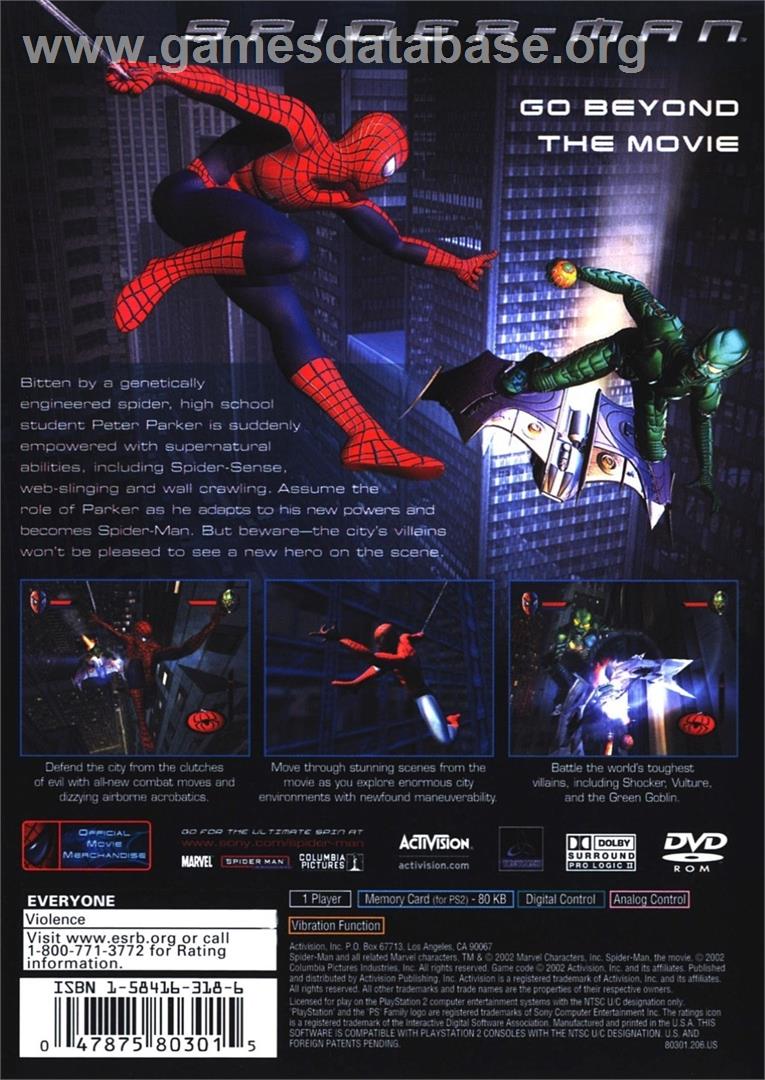 Spider-man - Sony Playstation 2 - Artwork - Box Back